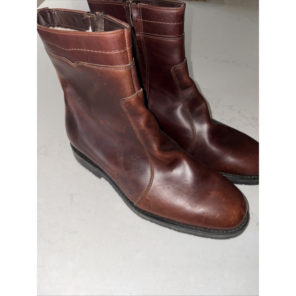 Vintage Mens 11 W 80s Dexter Brown Leather Boots Zipper Ankle Made In USA 11WW